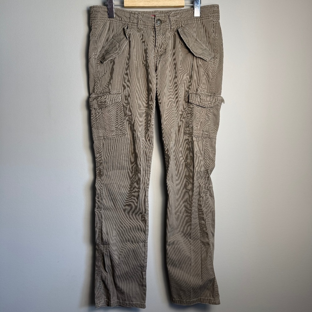 Vintage Union Bay Low Rise Corduroy Cargo Pants Beige/Tan 7 Flap Pockets Y2K 90s